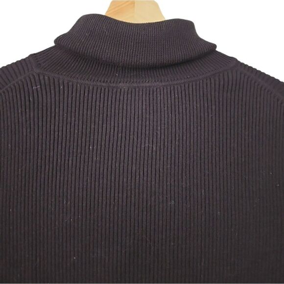 Talbots Cotton Blend Turtle Neck Pullover Ruffled Collar Sweater Black Classy L - Picture 7 of 13
